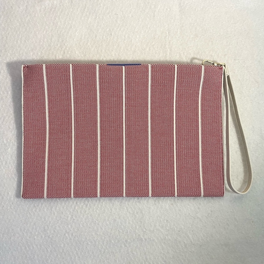 RARE Rothy's The Wristlet Pouch | Blush Pink Stripe Sustainable Zip Clutch